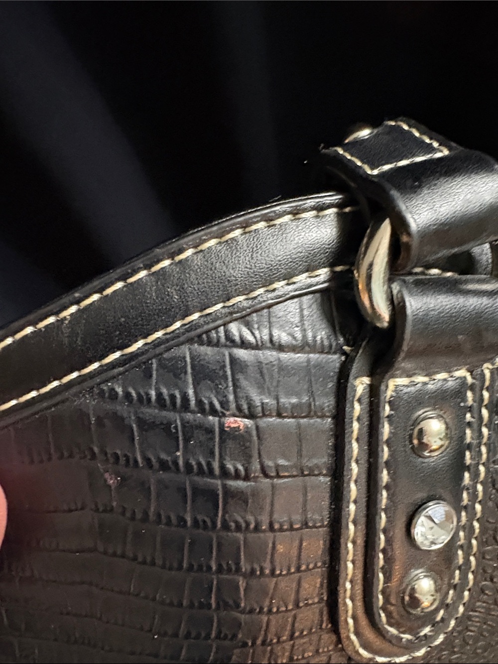 Blazin Roxx  Black Faux Ostrich Embossed Studded Shoulder Tote - Picture 11 of 12